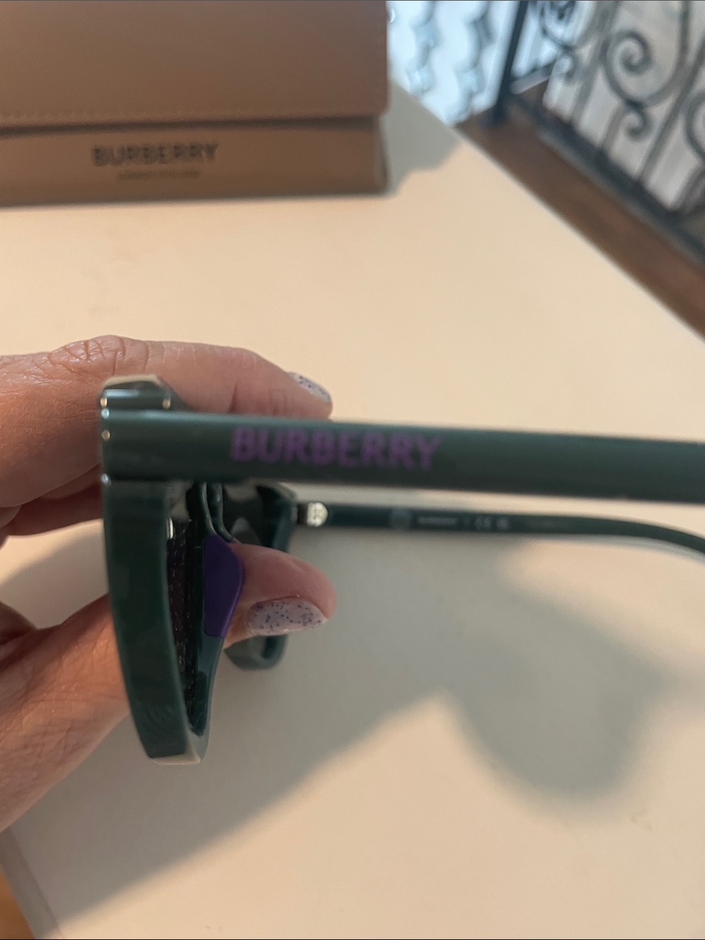 Burberry Dark Green Sunglasses with Purple Accents - Picture 6 of 9